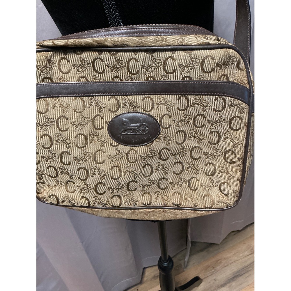 🔵 Celine Macadam Monogram Canvas‎ Leather Trim Brown  Vintage Crossbody Italy